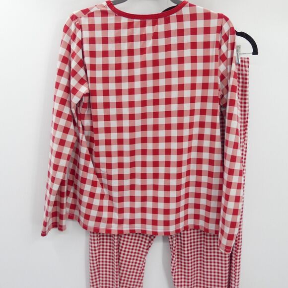 Lands' End x Draper James Two Piece Pajama Set Size M 10-12 Red Plaid Long Slv - Picture 3 of 10